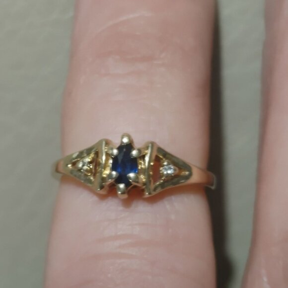 Vintage 1950 Stylecrest 14K Yellow Gold Ring Blue Sapphire Diamond Size 5.5 READ - Picture 2 of 16